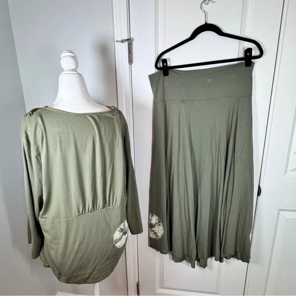 Soft Surroundings Tall XL Boho Wrap Midi Skirt Set Green USA Art to Wear Travel